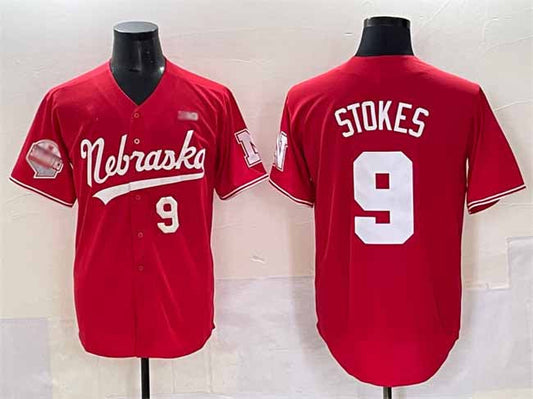 N.Huskers #9 Rhett Stokes Red Back 2 Back Champions Patch Vapor Premier Limited Stitched American College Jerseys - Main View
