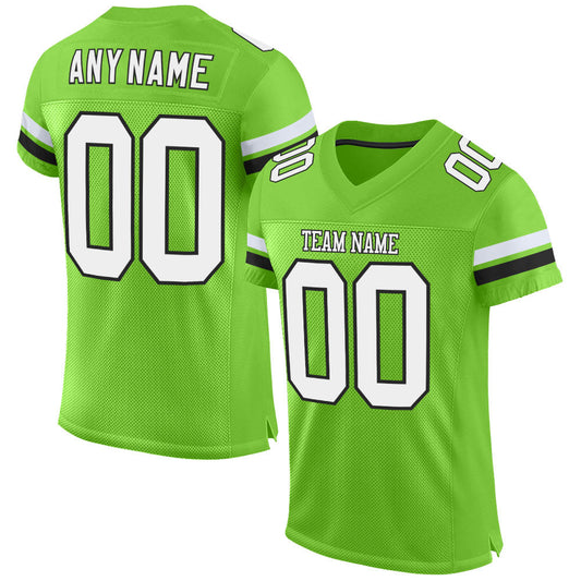 Custom Neon Green White-Black Mesh Authentic Football Jersey - Main View