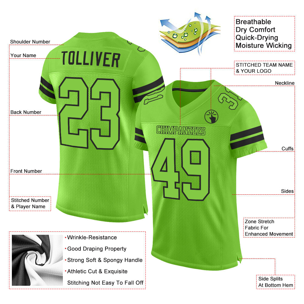 Custom Neon Green Neon Green-Black Mesh Authentic Football Jersey view 2
