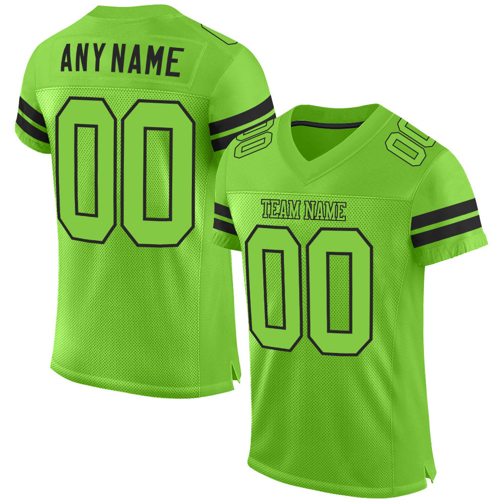 Custom Neon Green Neon Green-Black Mesh Authentic Football Jersey - Main View