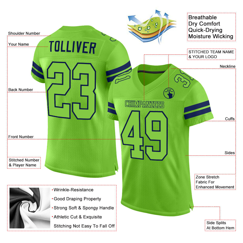 Custom Neon Green Neon Green-Navy Mesh Authentic Football Jersey view 2