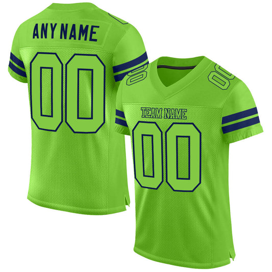 Custom Neon Green Neon Green-Navy Mesh Authentic Football Jersey - Main View