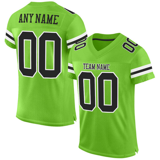 Custom Neon Green Black-White Mesh Authentic Football Jersey - Main View