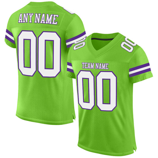 Custom Neon Green White-Purple Mesh Authentic Football Jersey - Main View
