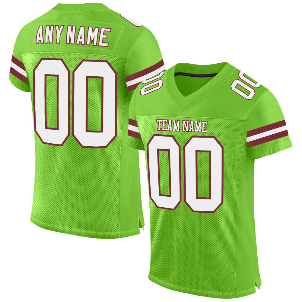 Custom Neon Green White-Burgundy Mesh Authentic Football Jersey - Main View