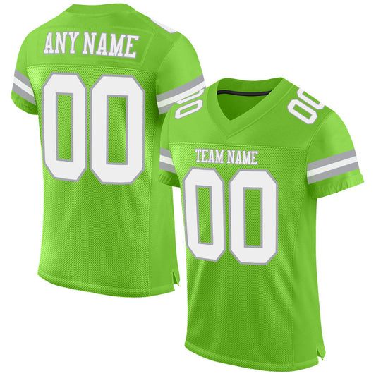 Custom Neon Green White-Gray Mesh Authentic Football Jersey - Main View