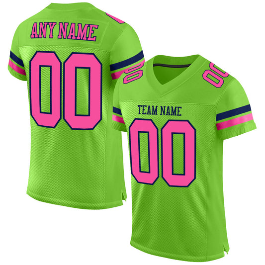 Custom Neon Green Pink-Navy Mesh Authentic Football Jersey - Main View