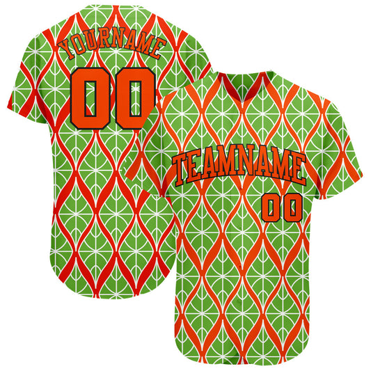 Custom Neon Green Orange-Black 3D Pattern Design Authentic Baseball Jersey - Main View