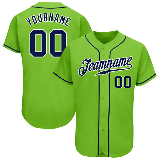 Custom Neon Green Navy-White Authentic Baseball Jersey - Main View