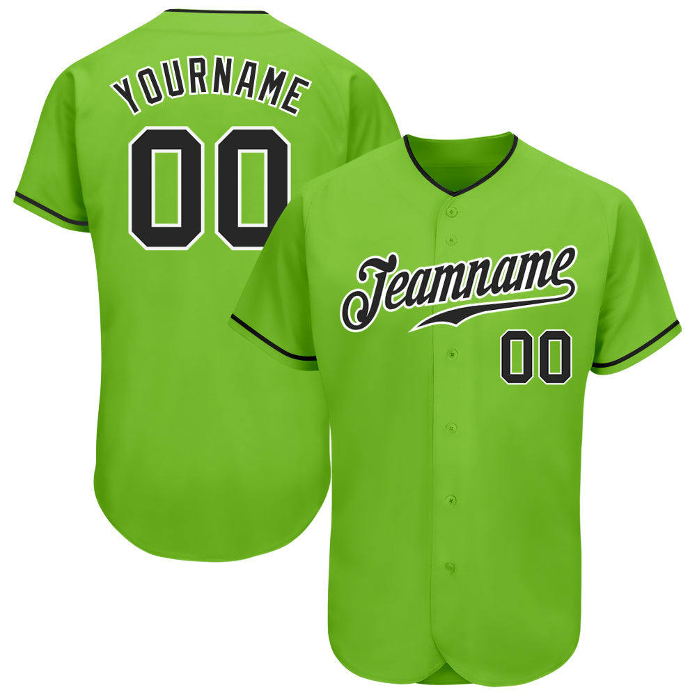 Custom Neon Green Black-White Authentic Baseball Jersey - Main View