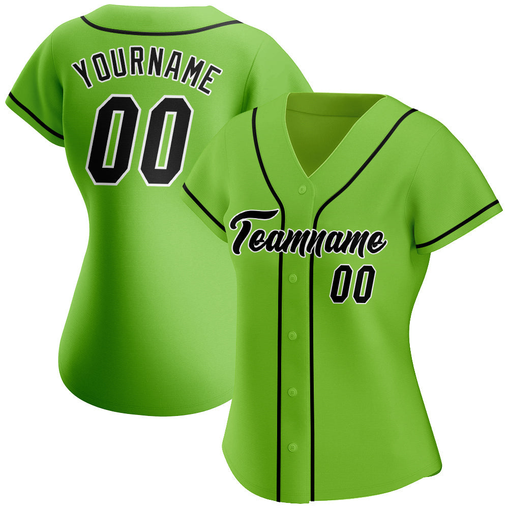 Custom Neon Green Black-White Authentic Baseball Jersey view 2