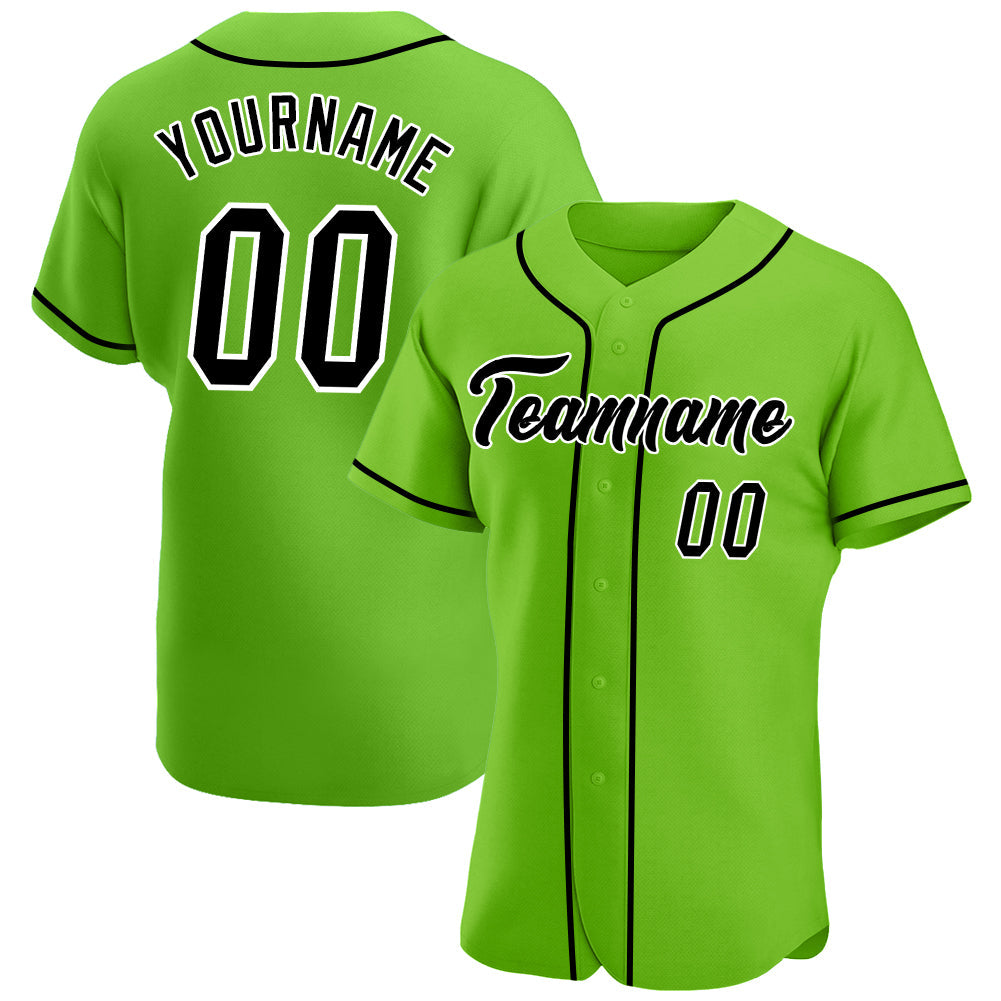 Custom Neon Green Black-White Authentic Baseball Jersey - Main View