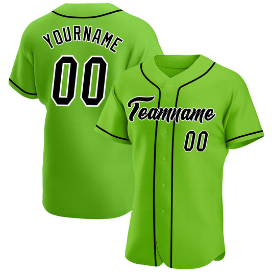 Custom Neon Green Black-White Authentic Baseball Jersey - Main View