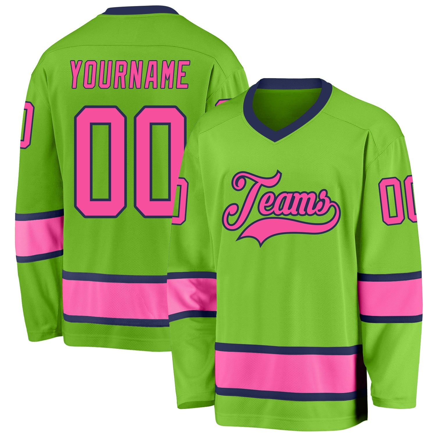 Custom Neon Green Pink-Navy Hockey Jersey - Main View