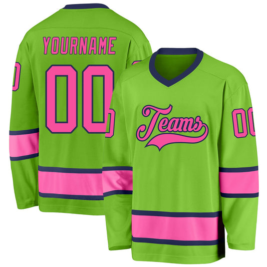 Custom Neon Green Pink-Navy Hockey Jersey - Main View