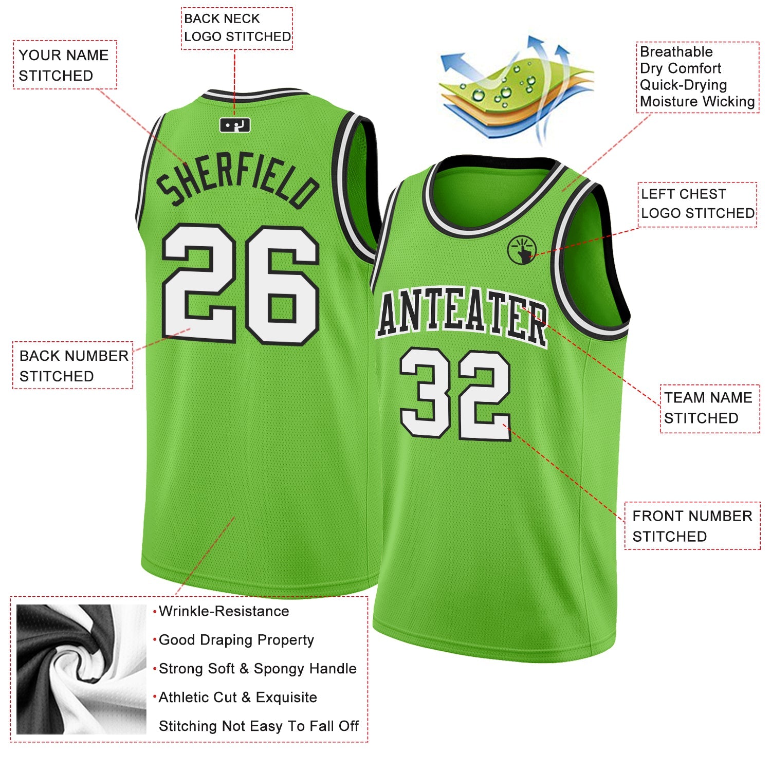 Custom Neon Green White-Black Authentic Basketball Jersey view 2