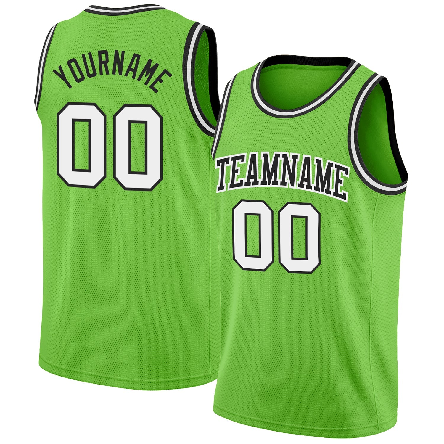 Custom Neon Green White-Black Authentic Basketball Jersey - Main View