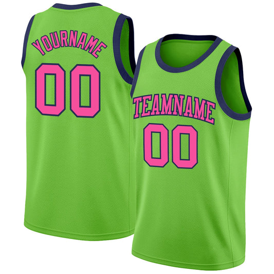 Custom Neon Green Pink-Navy Authentic Basketball Jersey - Main View