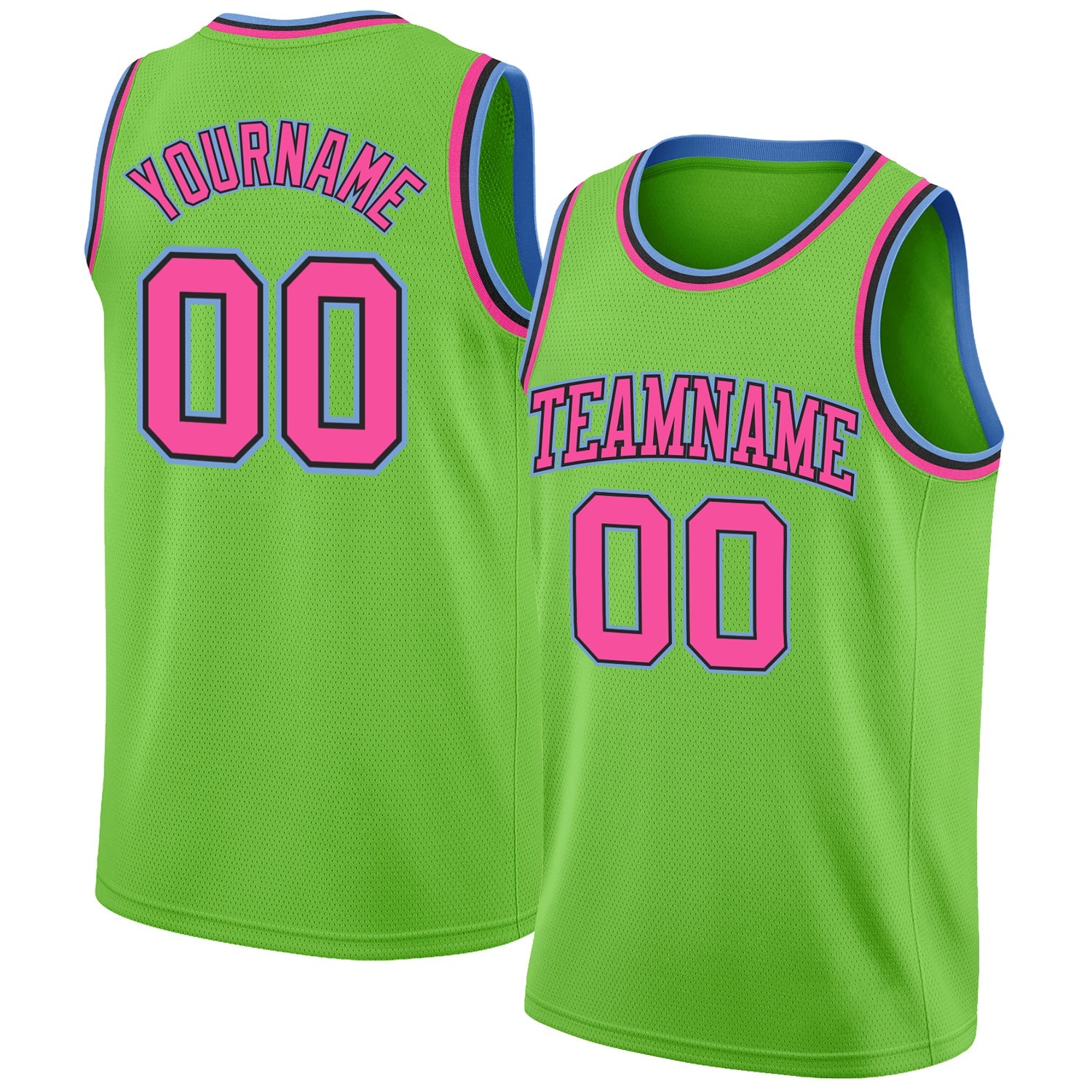 Custom Neon Green Pink-Light Blue Authentic Basketball Jersey - Main View