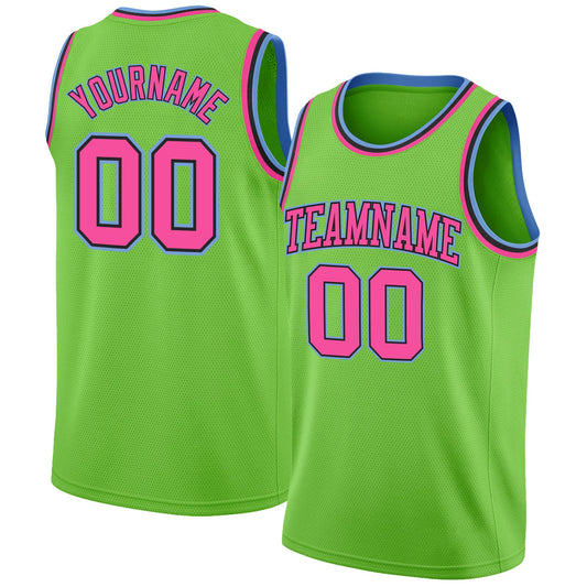 Custom Neon Green Pink-Light Blue Authentic Basketball Jersey - Main View