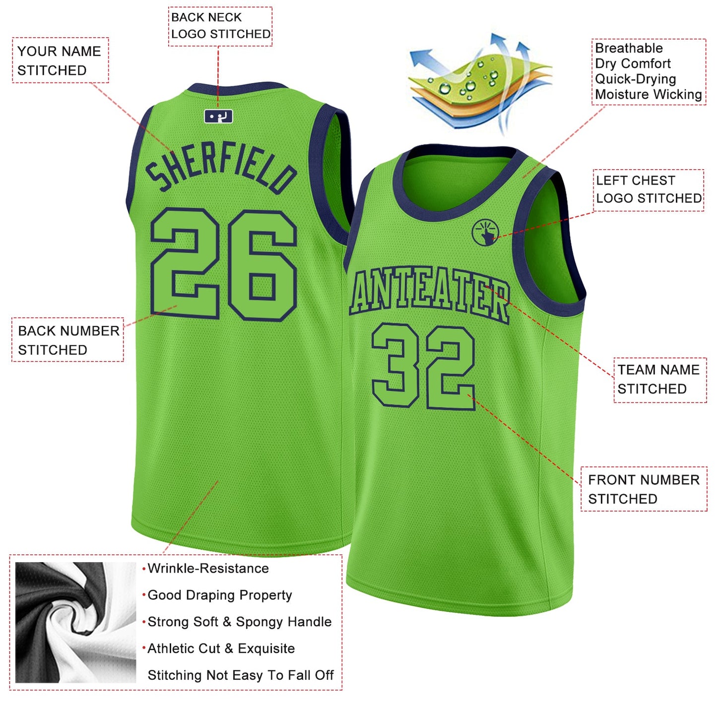 Custom Neon Green Neon Green-Navy Authentic Basketball Jersey view 2