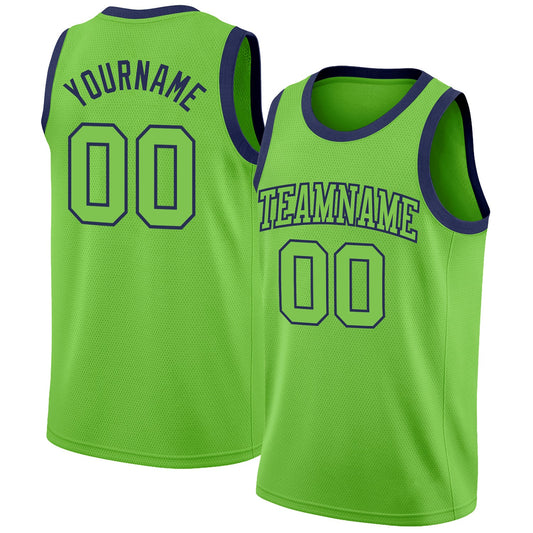 Custom Neon Green Neon Green-Navy Authentic Basketball Jersey - Main View