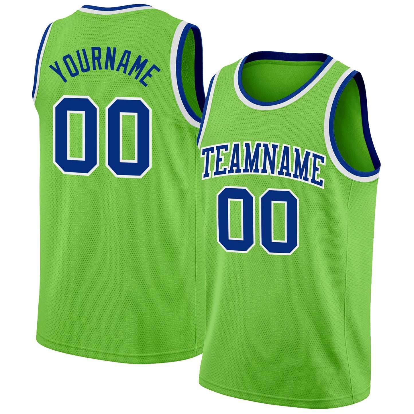 Custom Neon Green Royal-White Authentic Basketball Jersey - Main View