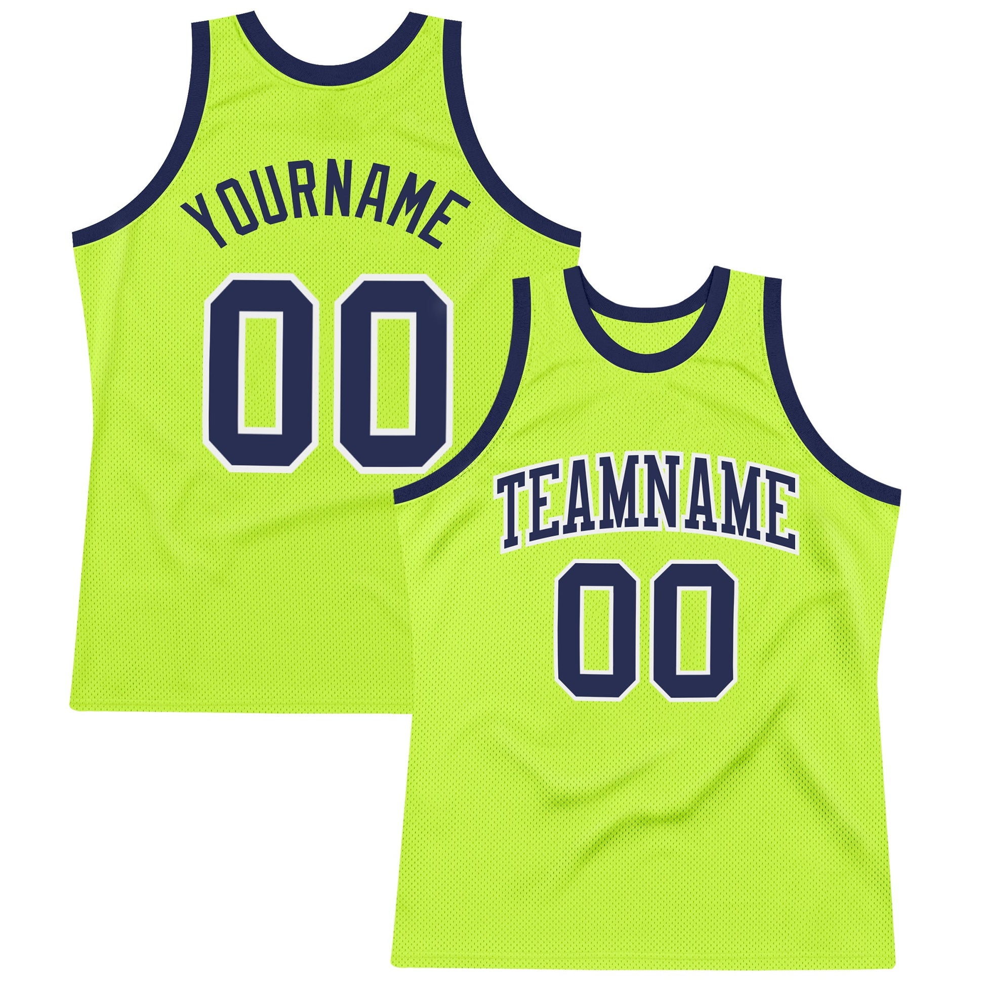 Custom Neon Green Navy-White Authentic Throwback Basketball Jersey - Main View