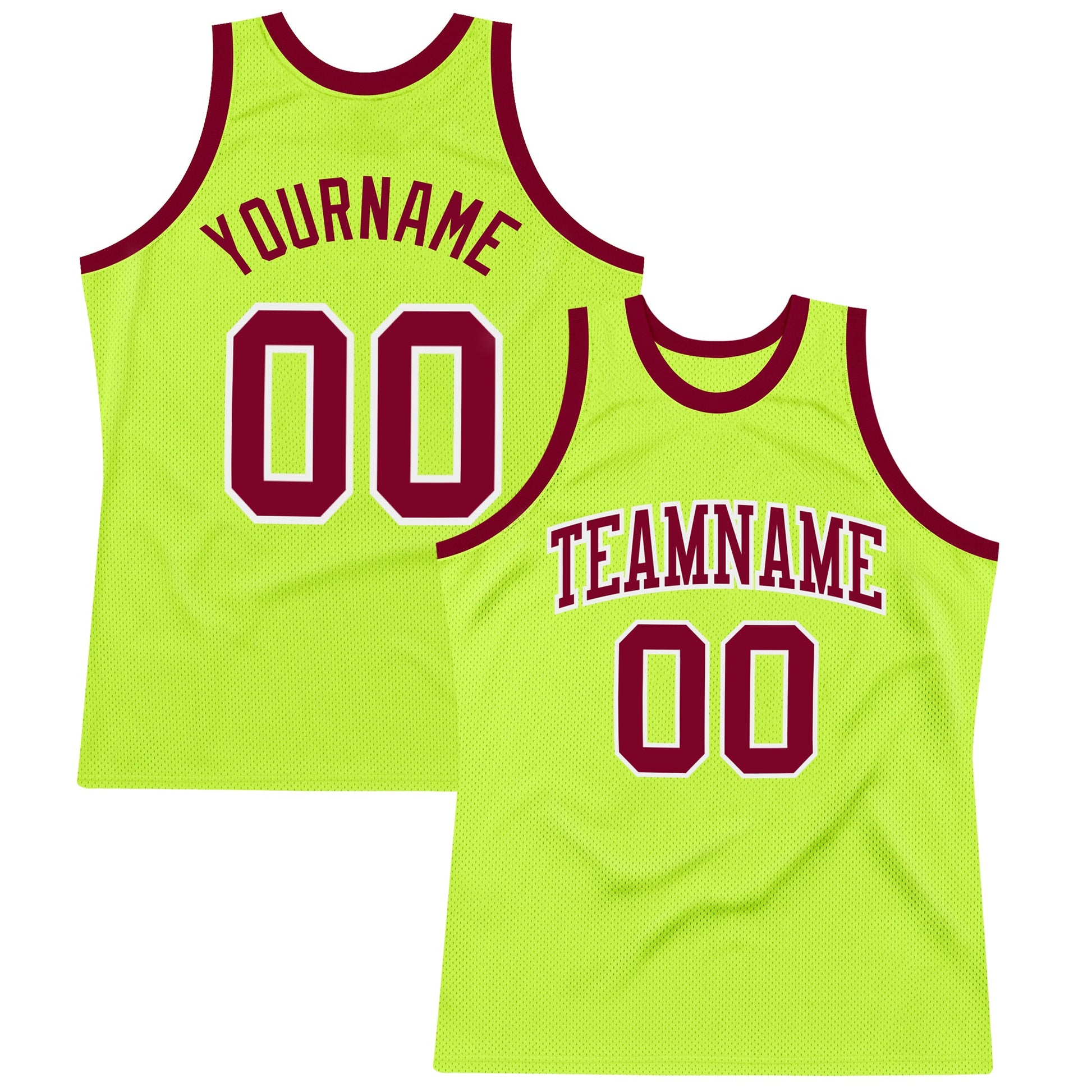 Custom Neon Green Maroon-White Authentic Throwback Basketball Jersey - Main View