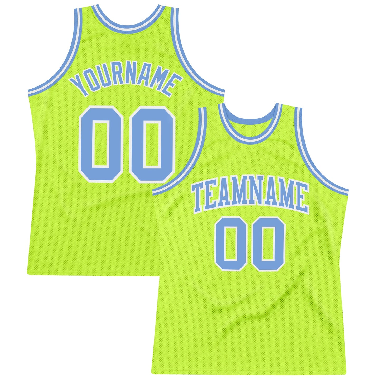Custom Neon Green Light Blue-White Authentic Throwback Basketball Jersey - Main View