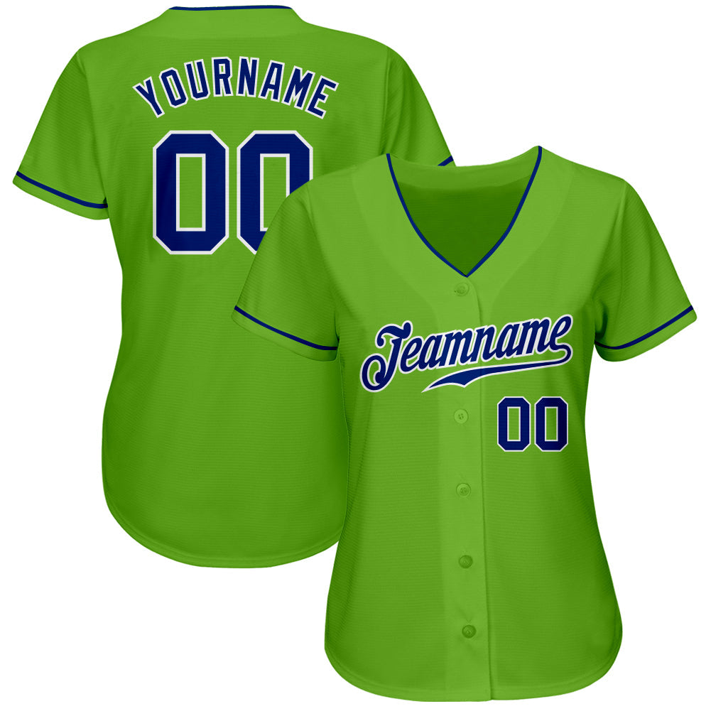 Custom Neon Green Royal-White Authentic Baseball Jersey view 2