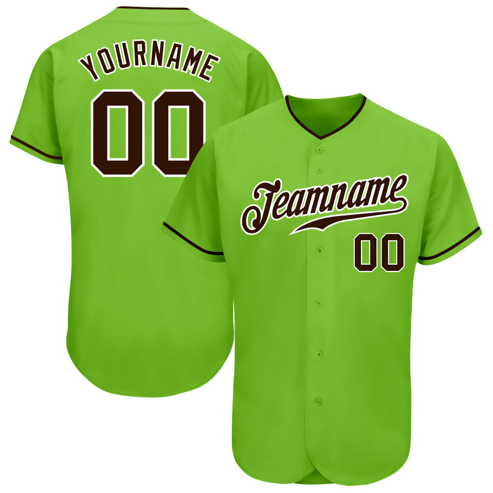 Custom Neon Green Brown-White Authentic Baseball Jersey - Main View