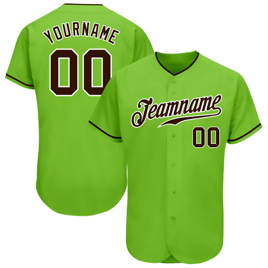 Custom Neon Green Brown-White Authentic Baseball Jersey - Main View