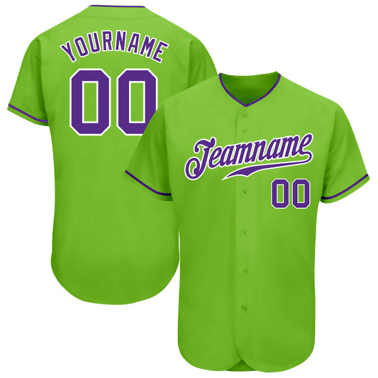 Custom Neon Green Purple-White Authentic Baseball Jersey - Main View