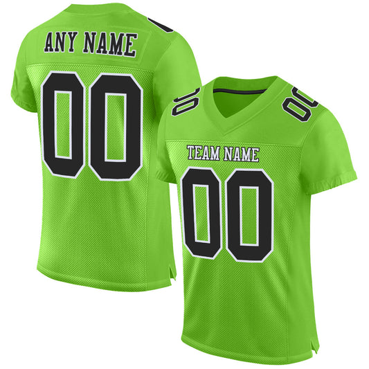 Custom Neon Green Black-White Mesh Authentic Football Jersey - Main View