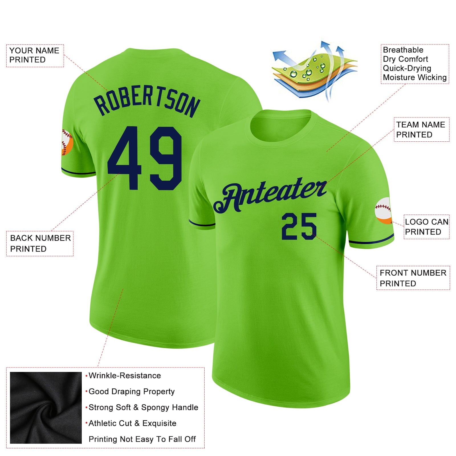 Custom Neon Green Navy Performance T-Shirt view 2