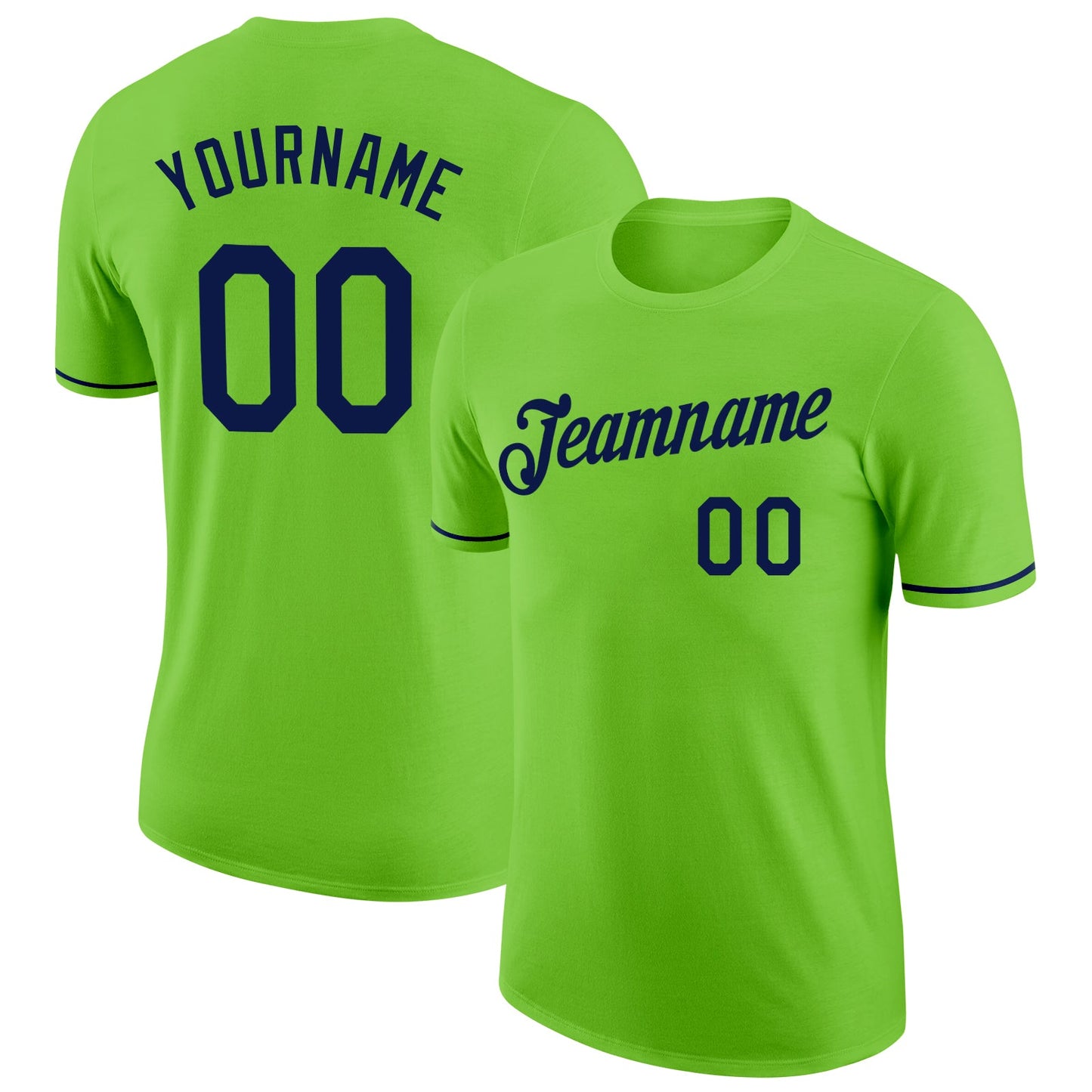 Custom Neon Green Navy Performance T-Shirt - Main View
