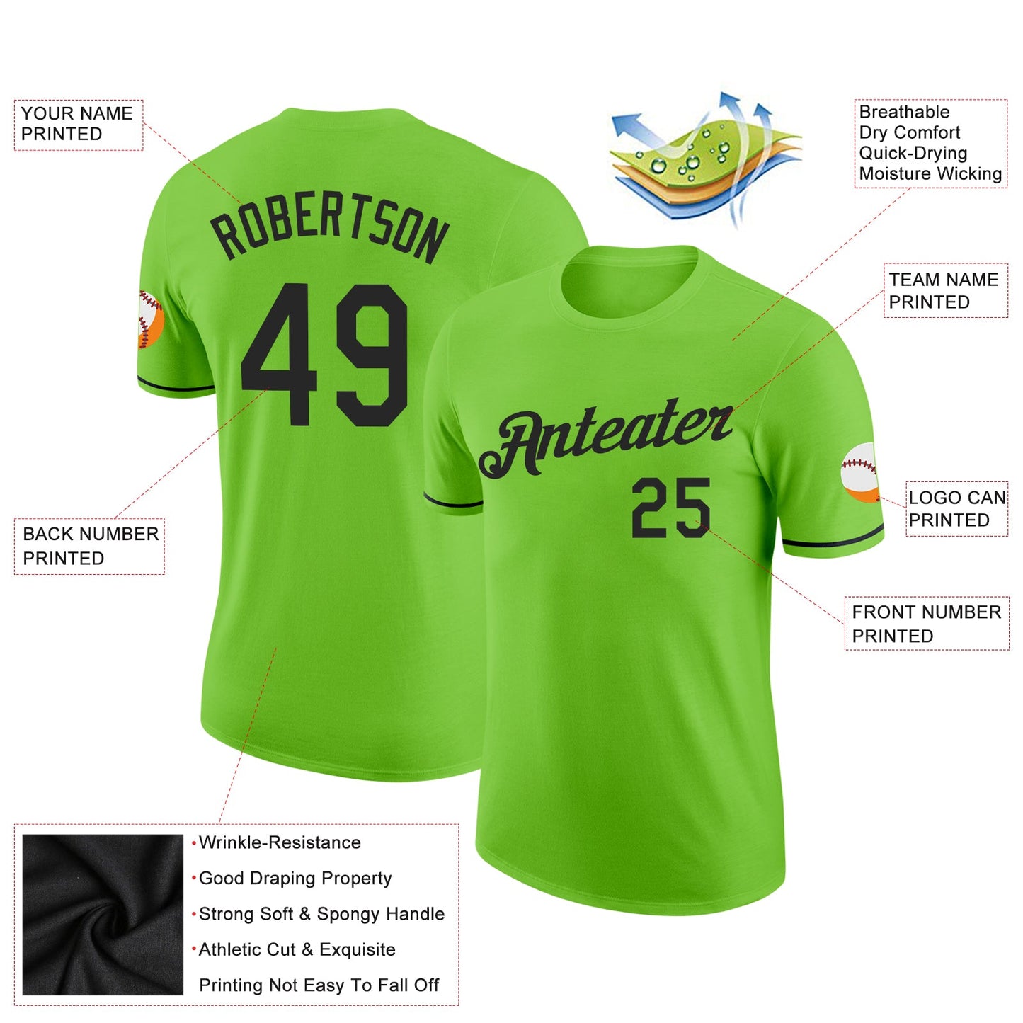 Custom Neon Green Black Performance T-Shirt view 2