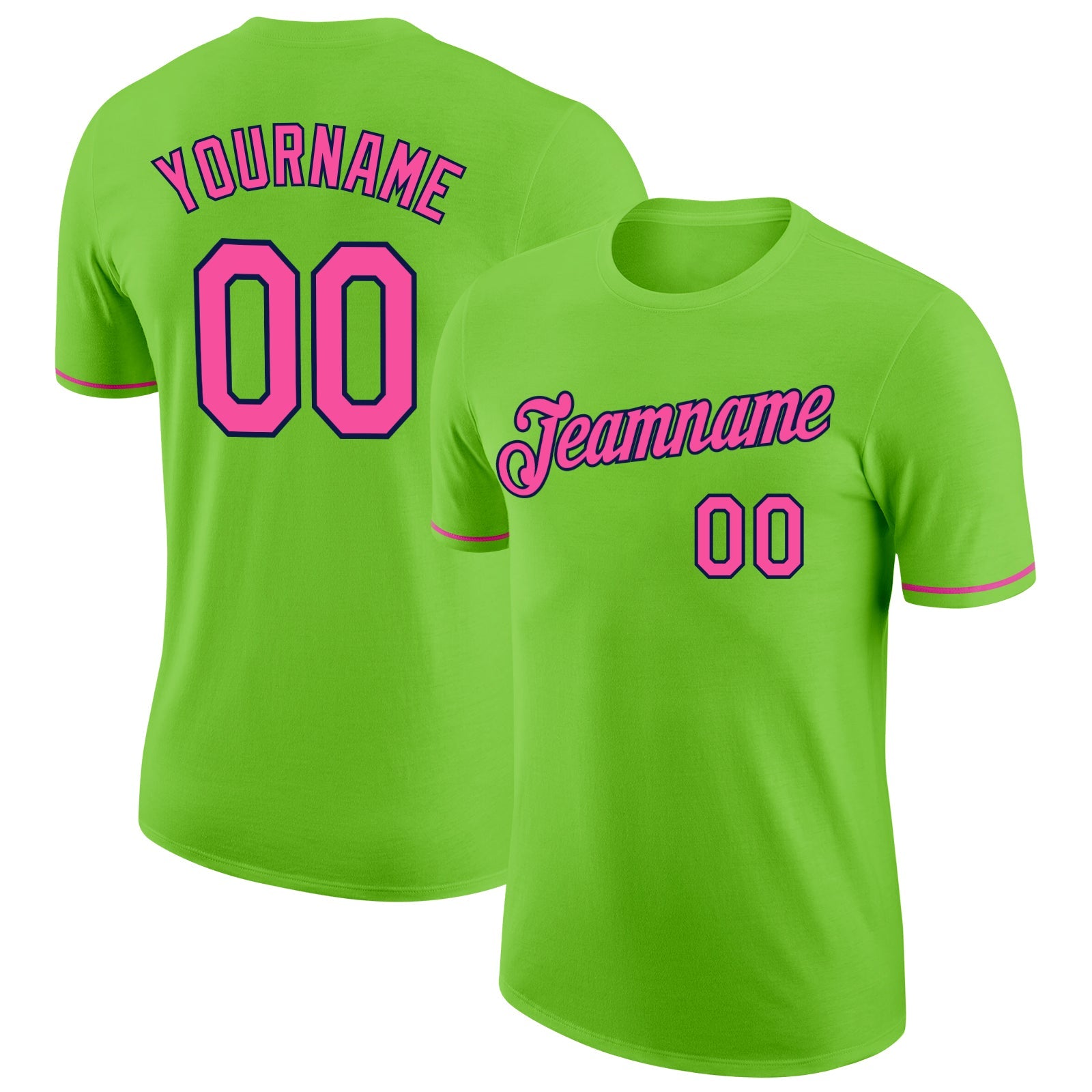 Custom Neon Green Pink-Navy Performance T-Shirt - Main View