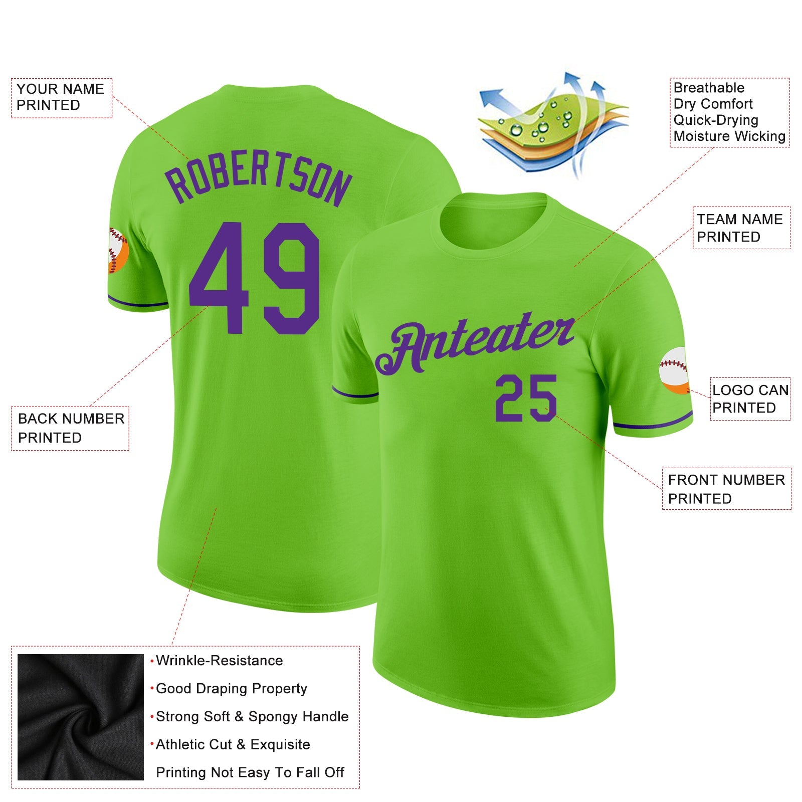 Custom Neon Green Purple Performance T-Shirt view 2