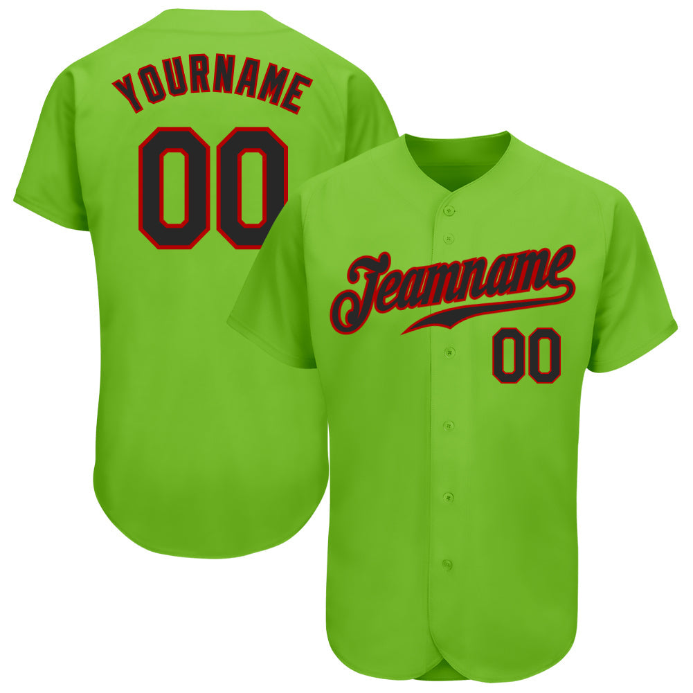Custom Neon Green Black-Red Authentic Baseball Jersey - Main View