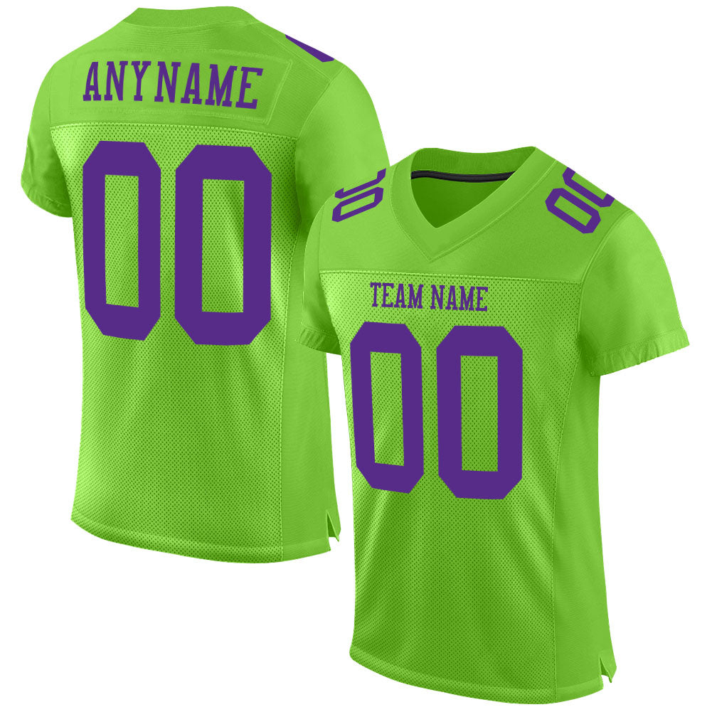 Custom Neon Green Purple Mesh Authentic Football Jersey - Main View