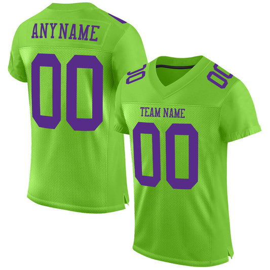 Custom Neon Green Purple Mesh Authentic Football Jersey - Main View