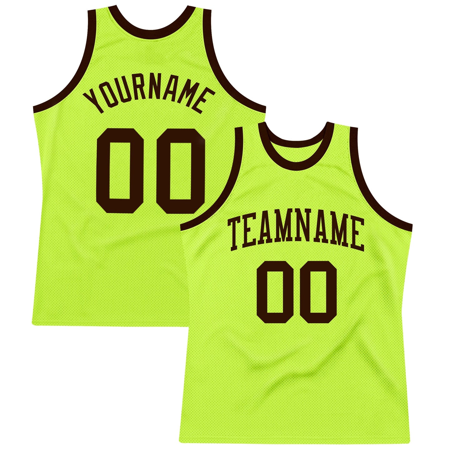 Custom Neon Green Brown Authentic Throwback Basketball Jersey - Main View