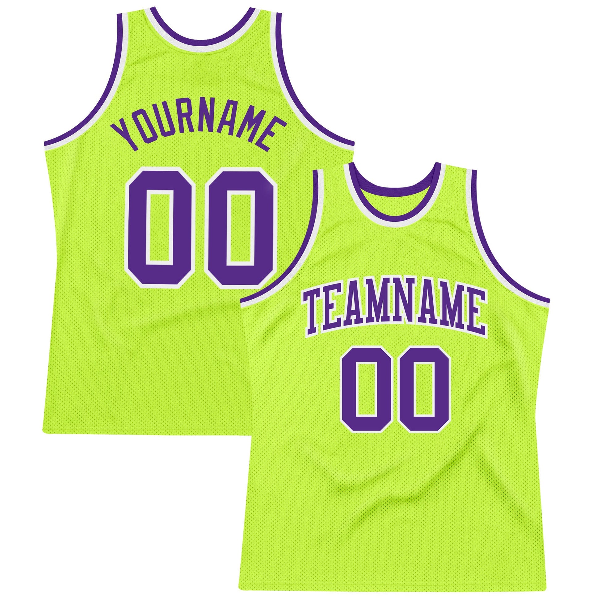 Custom Neon Green Purple-White Authentic Throwback Basketball Jersey - Main View