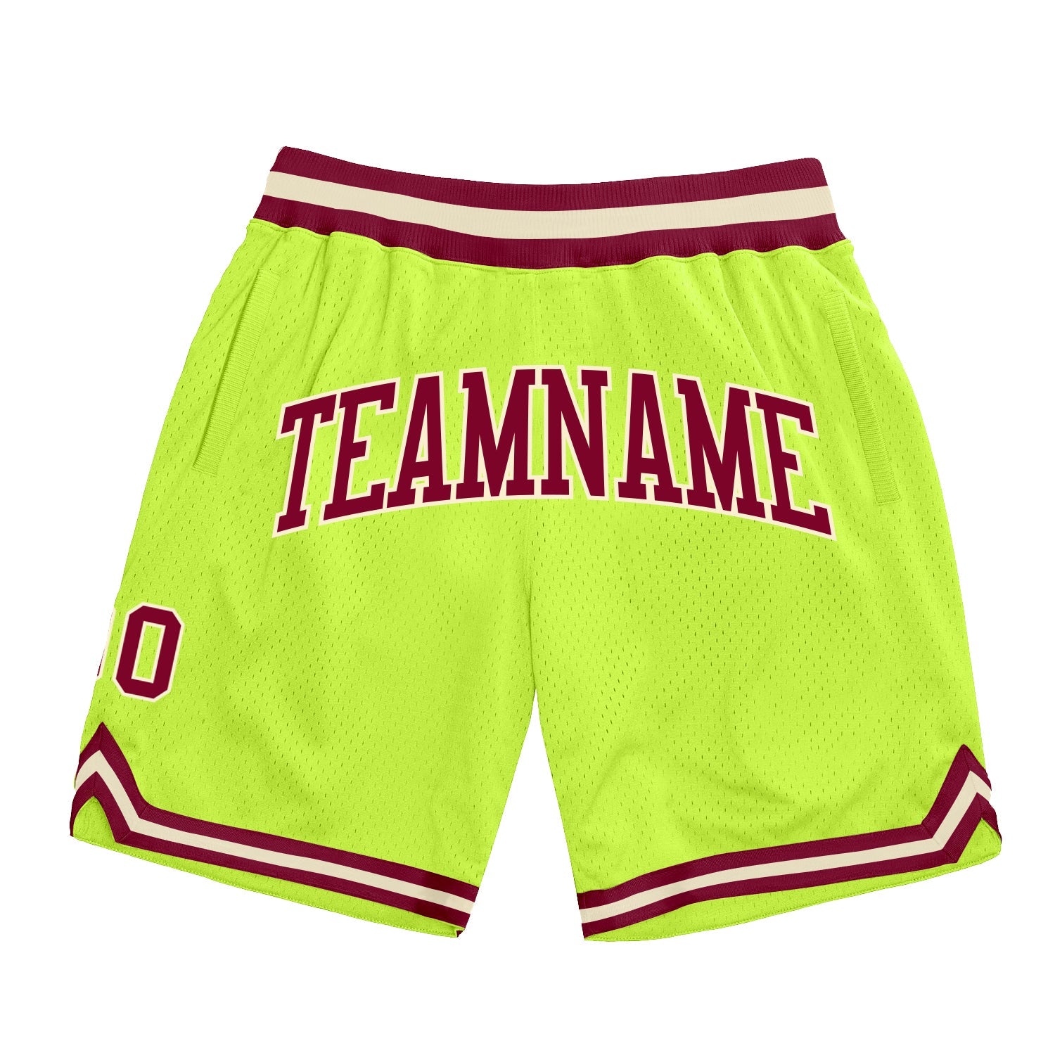 Custom Neon Green Maroon-Cream Authentic Throwback Basketball Shorts - Main View
