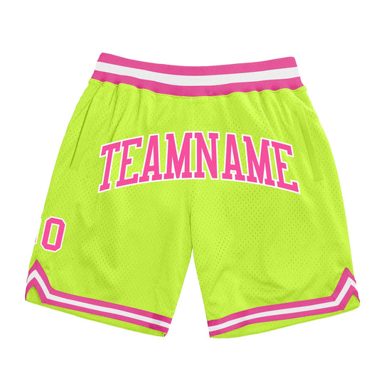 Custom Neon Green Pink-White Authentic Throwback Basketball Shorts - Main View