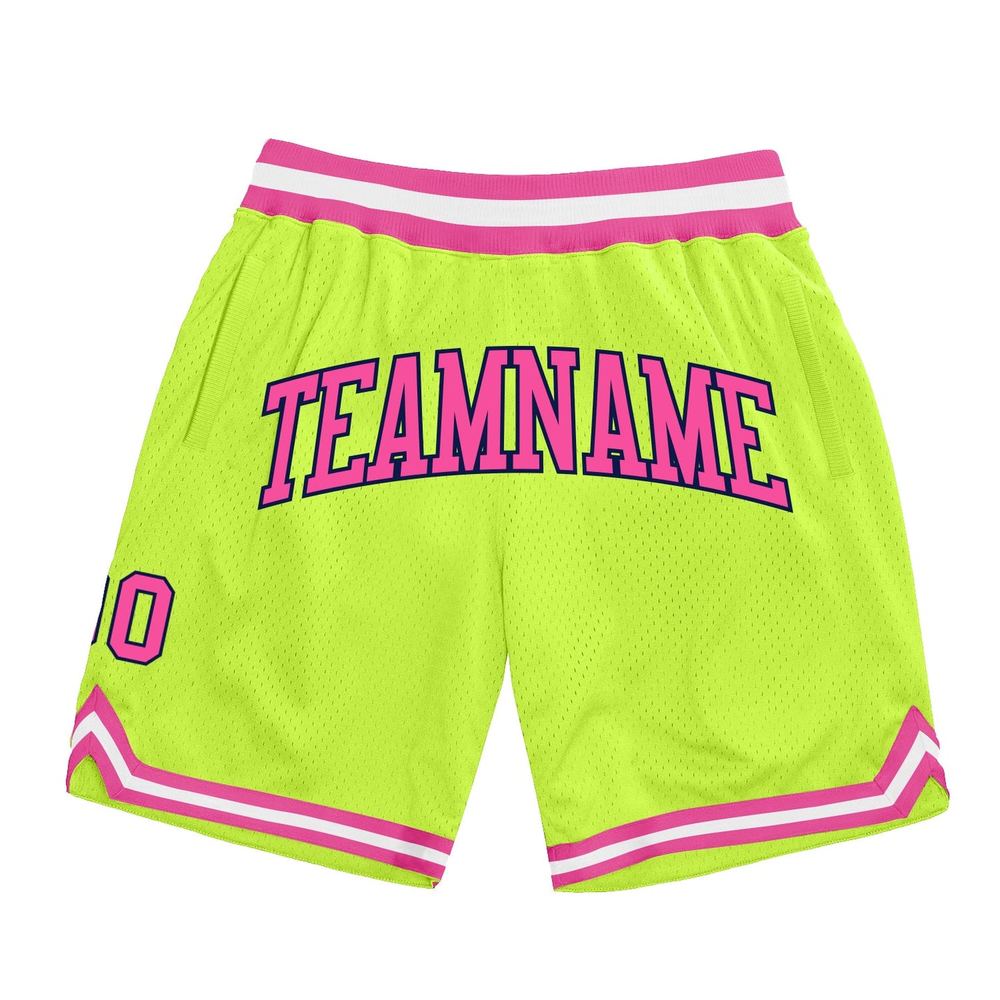 Custom Neon Green Pink-Navy Authentic Throwback Basketball Shorts - Main View