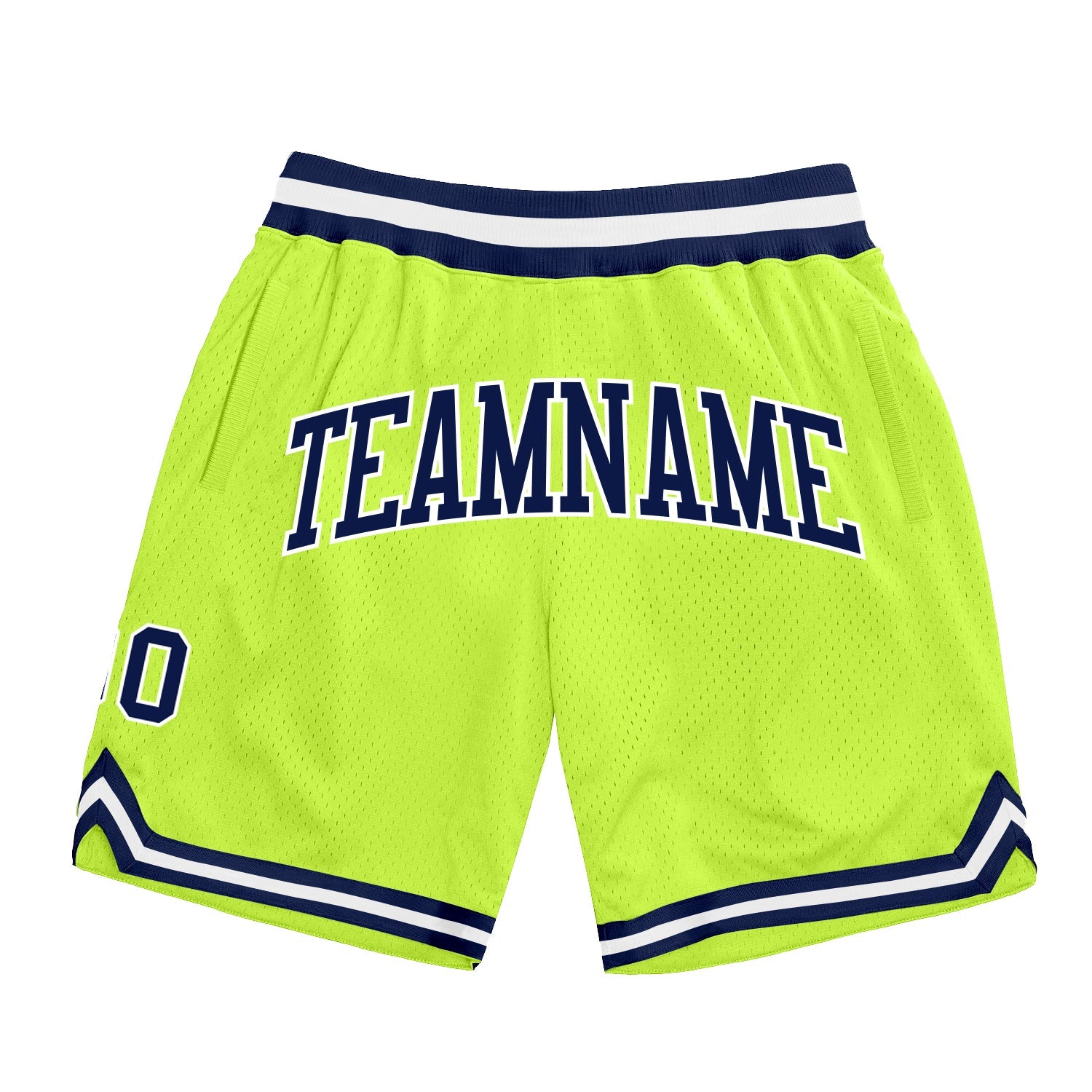 Custom Neon Green Navy-White Authentic Throwback Basketball Shorts - Main View