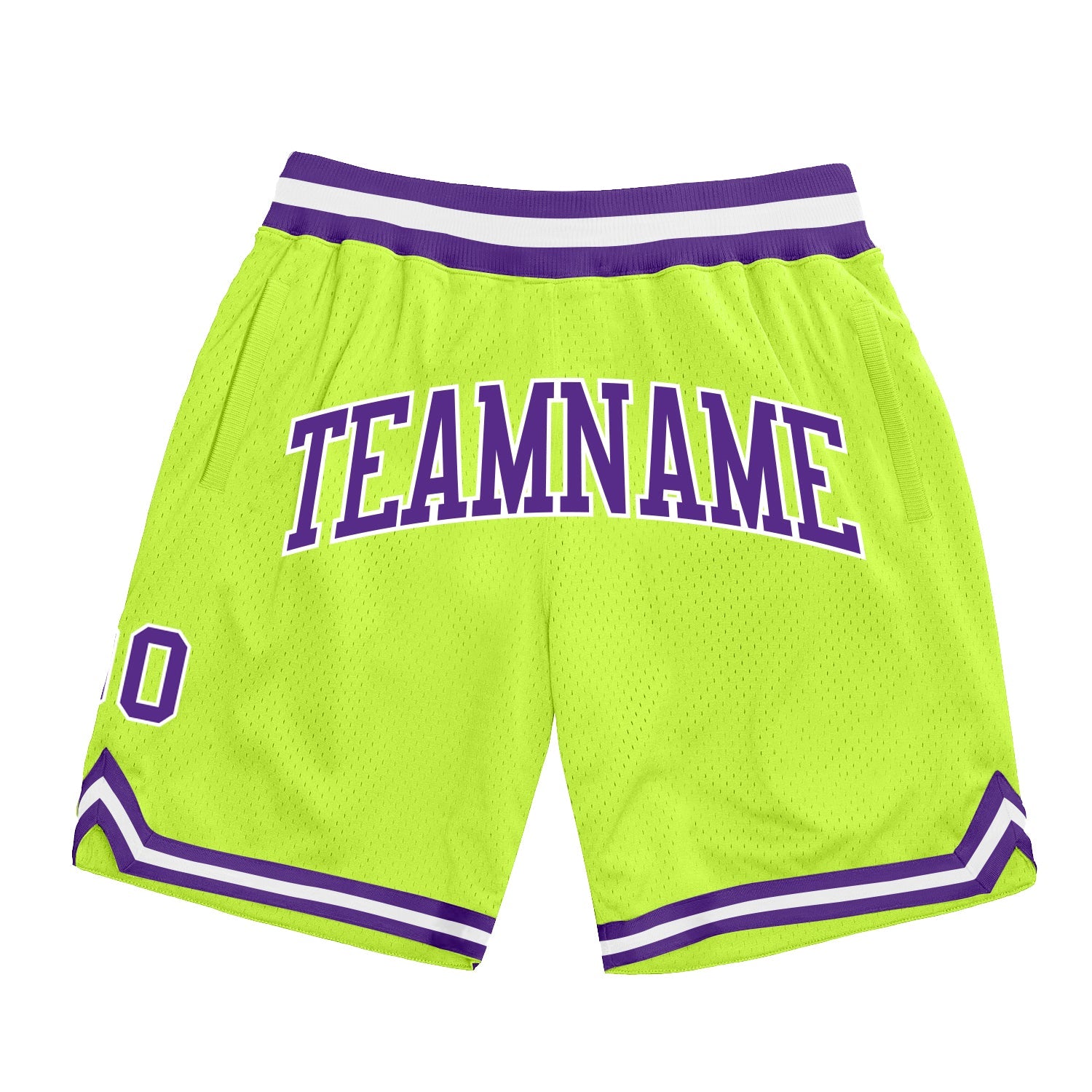 Custom Neon Green Purple-White Authentic Throwback Basketball Shorts - Main View